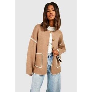 MEROKEETY Women's Oversized Cardigan Sweaters Open Front Button Up Knit LARGE